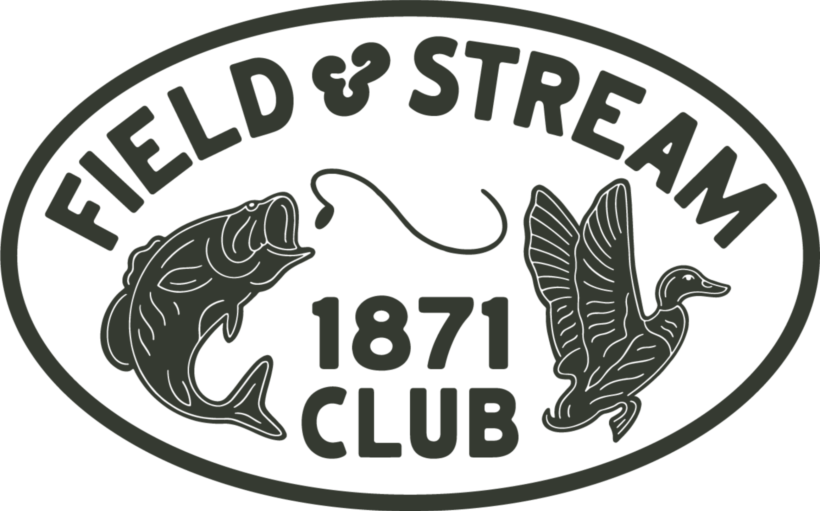 Field & Stream 1871 Club Logo with a bass and duck inside an oval